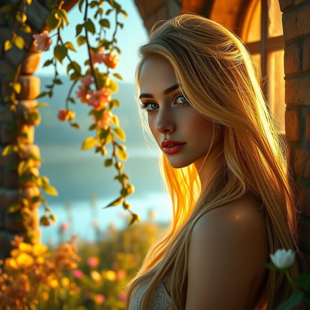 Ethereal Maiden at Dawn: Hyperrealistic Digital Art