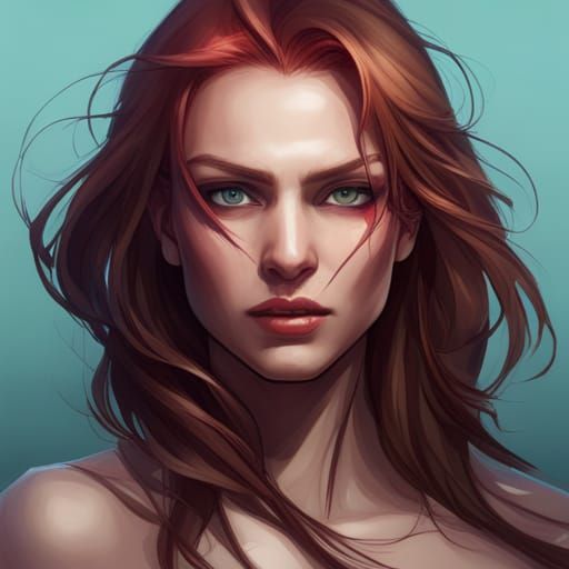 Dhampire Portrait with Red Eyes, Hyperdetailed Art