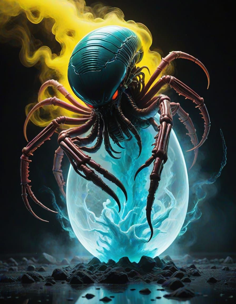 Surreal Shaman Paints Dissolving Xenomorph Egg