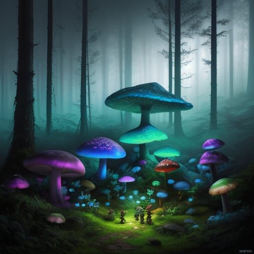 Hyperrealistic Trolls in a Misty Forest