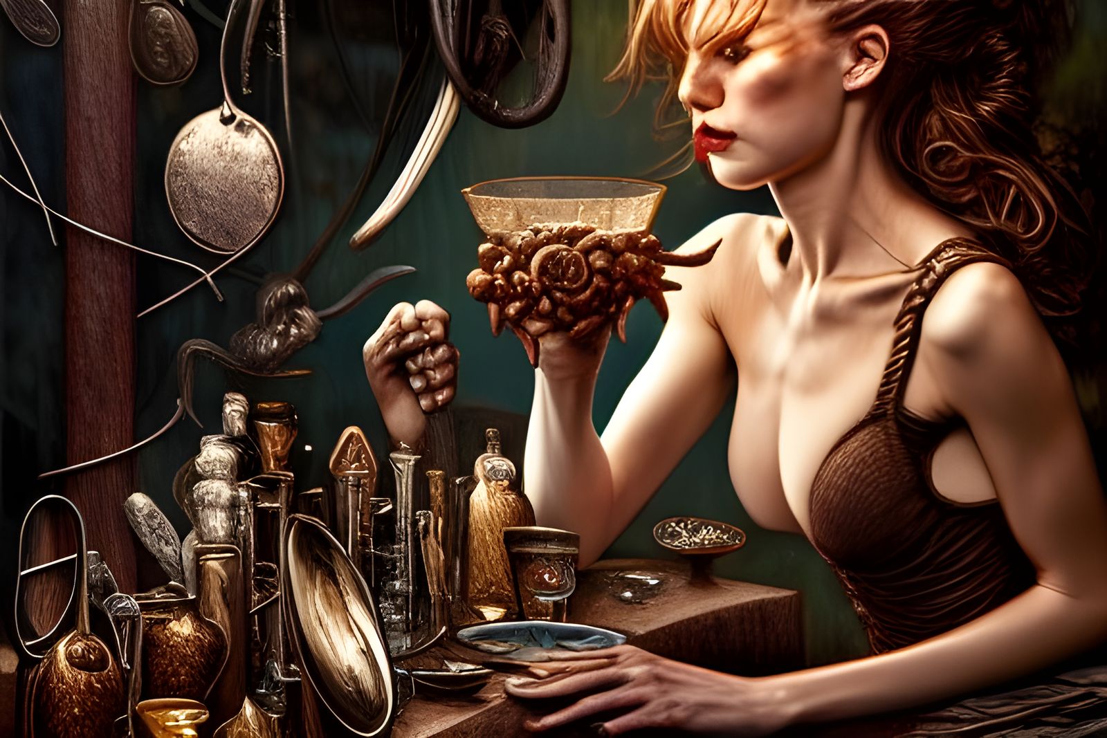 Scenic Chalice Reveals “I Eat Now” in Art Nouveau Style