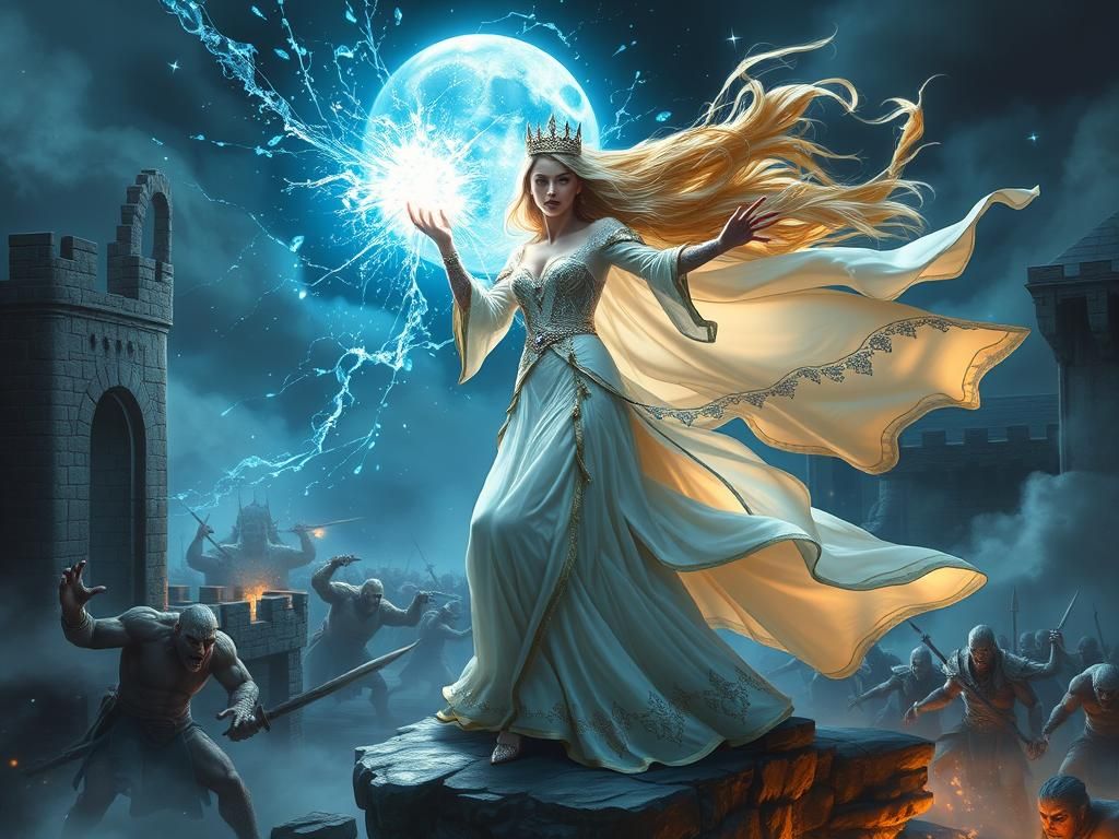 Princess Mage Casts Spell on Ruined Battlement