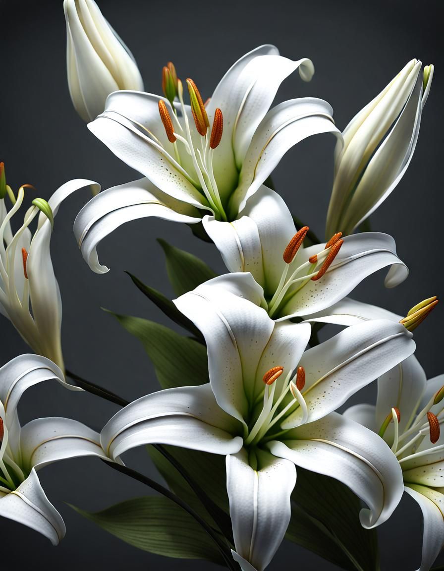White lily flowers on a dark gray plain background 1