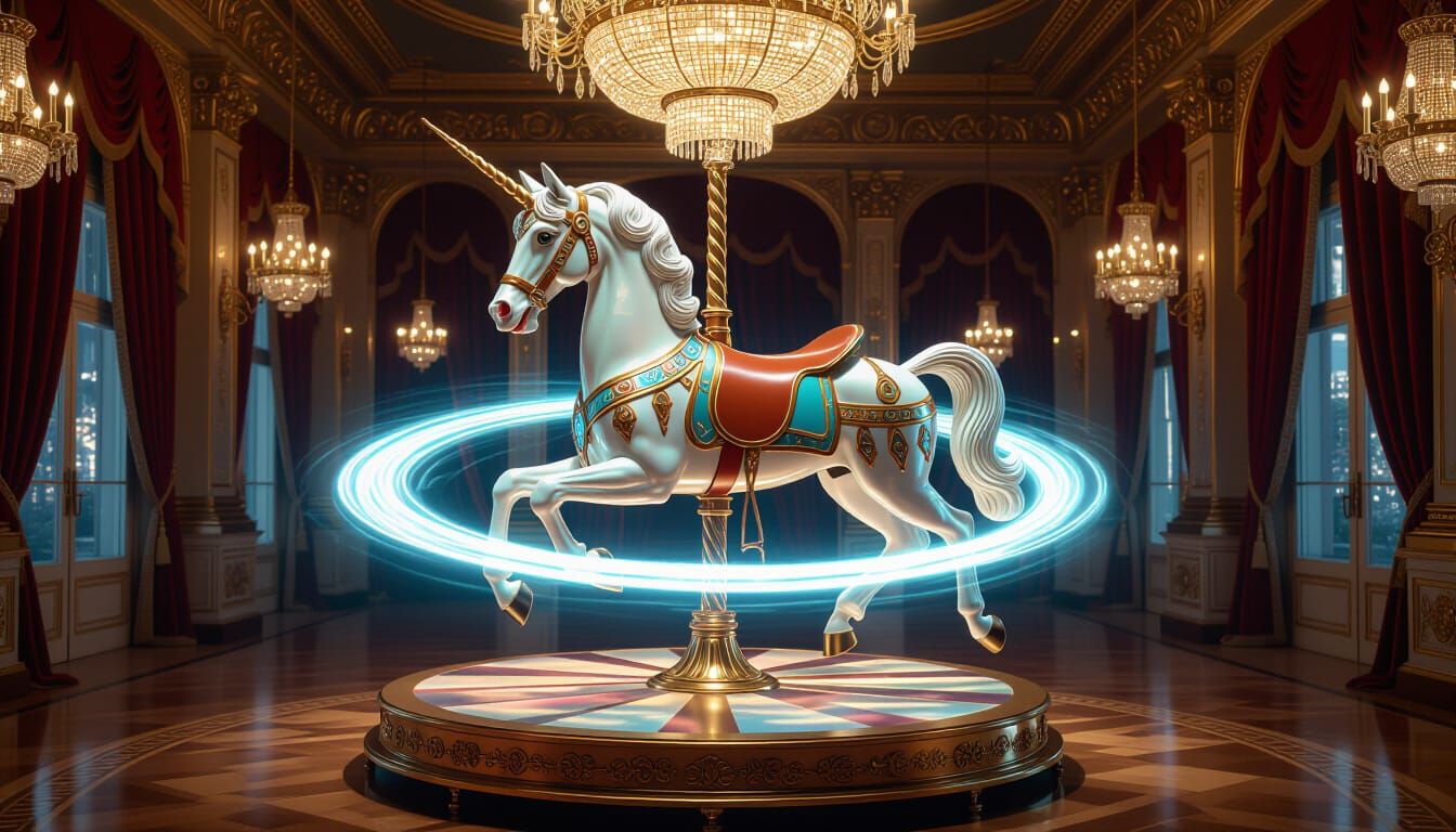 Brass Carousel Horse in Ethereal Ballroom