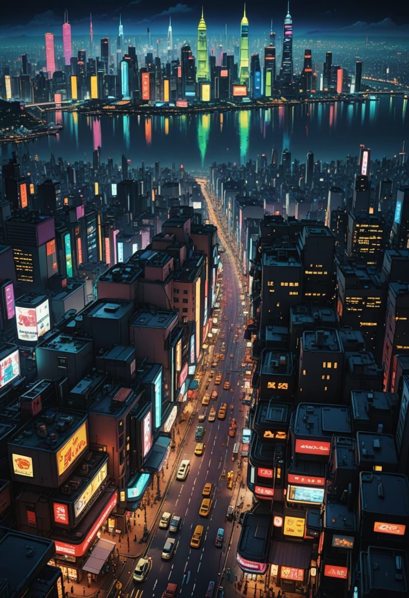 Cyberpunk Metropolis at Night: Neon Cityscape