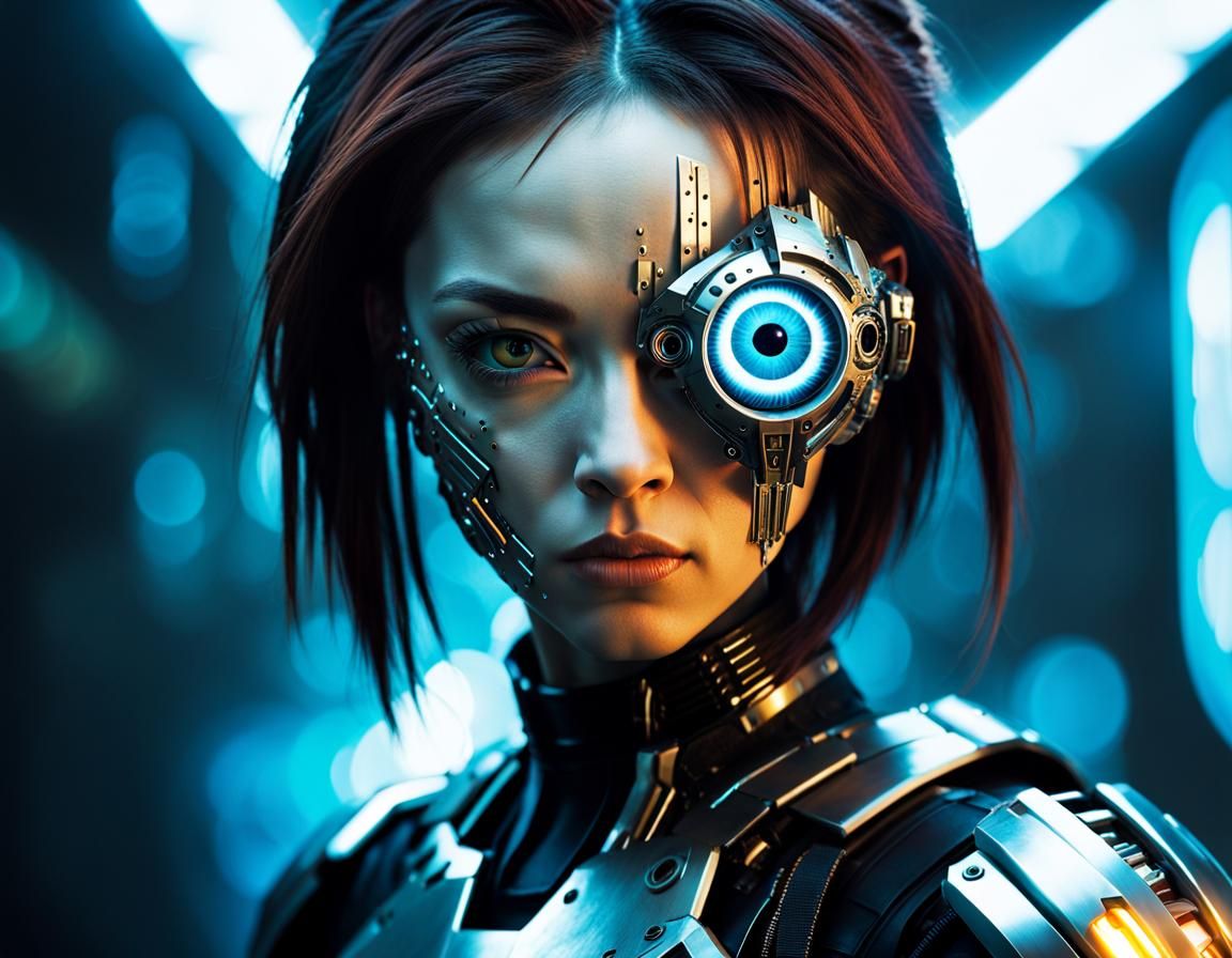 Cyberpunk Cyborg Bounty Hunter Portrait