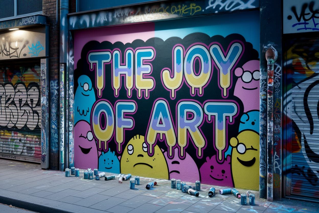 Vibrant Urban Street Art Scene with Graffiti Text