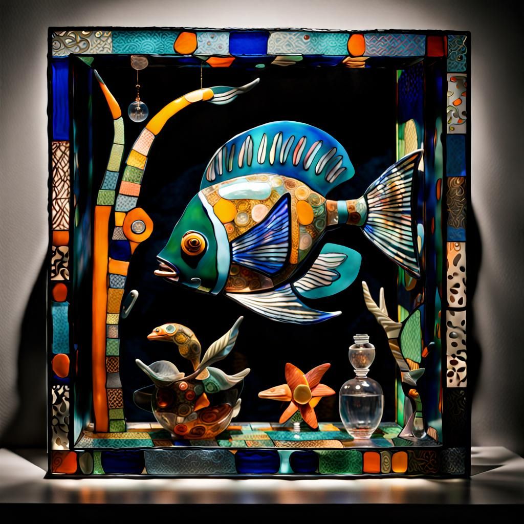 Glass Fish in Jail: Whimsical 3D Artwork