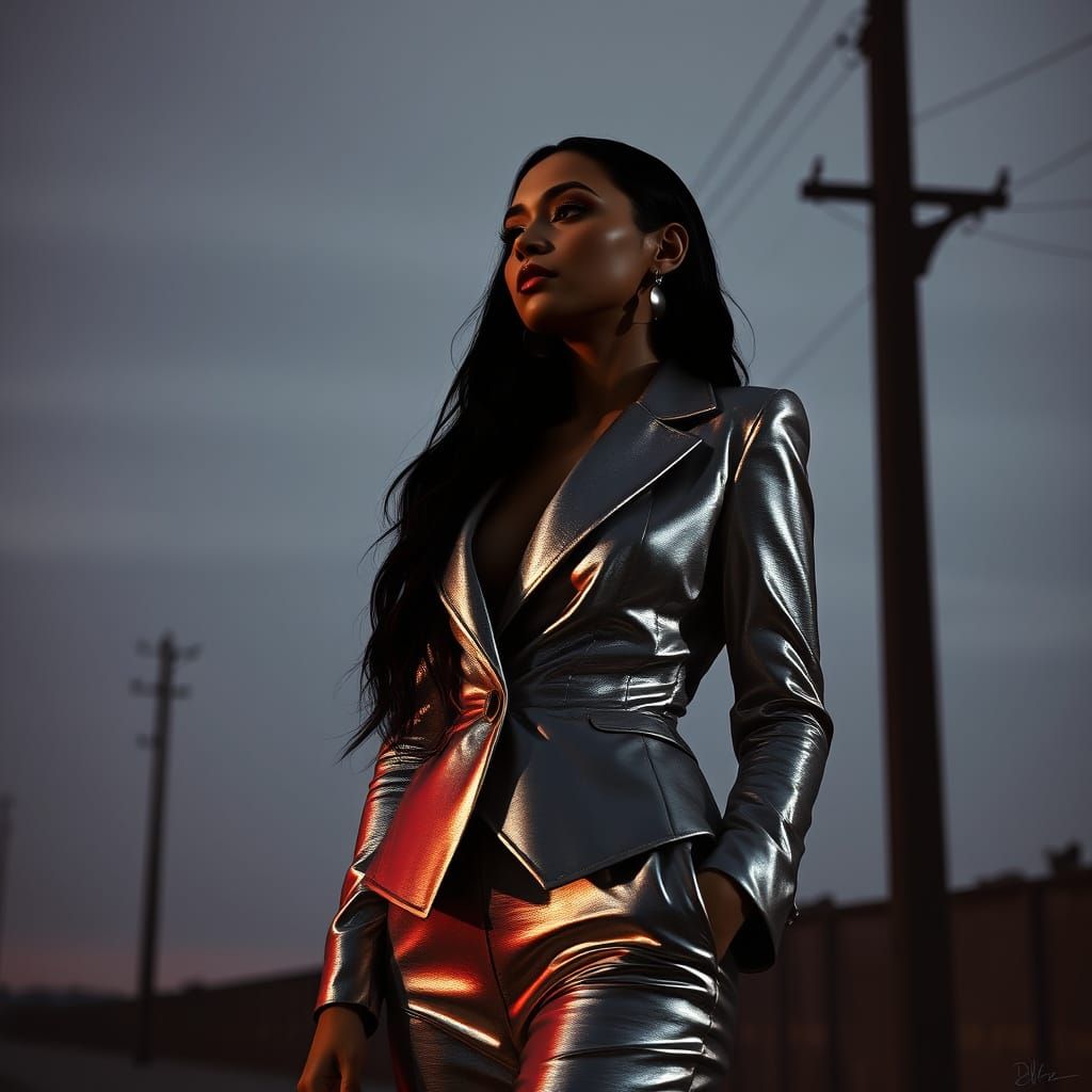 Elegant Woman in Metallic Chanel-Inspired Ensemble