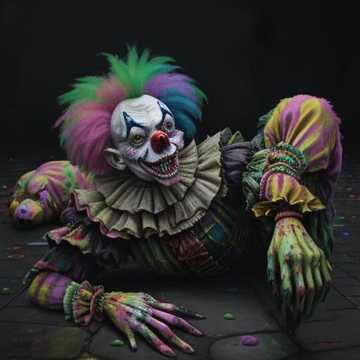 Surreal Gutter Scene: Dead Clown and Flamingo