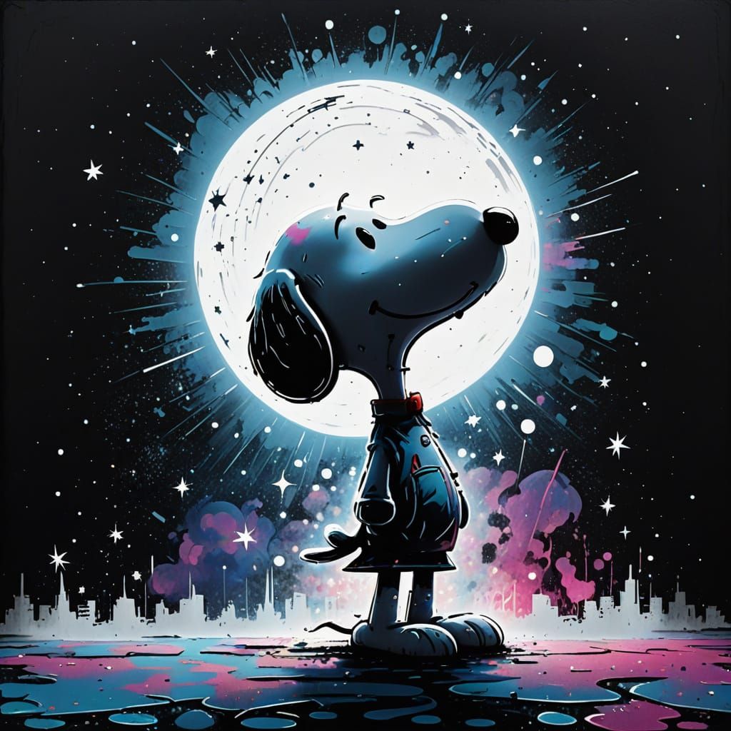 Snoopy Contemplates the Cosmos in Vibrant Graffiti Style