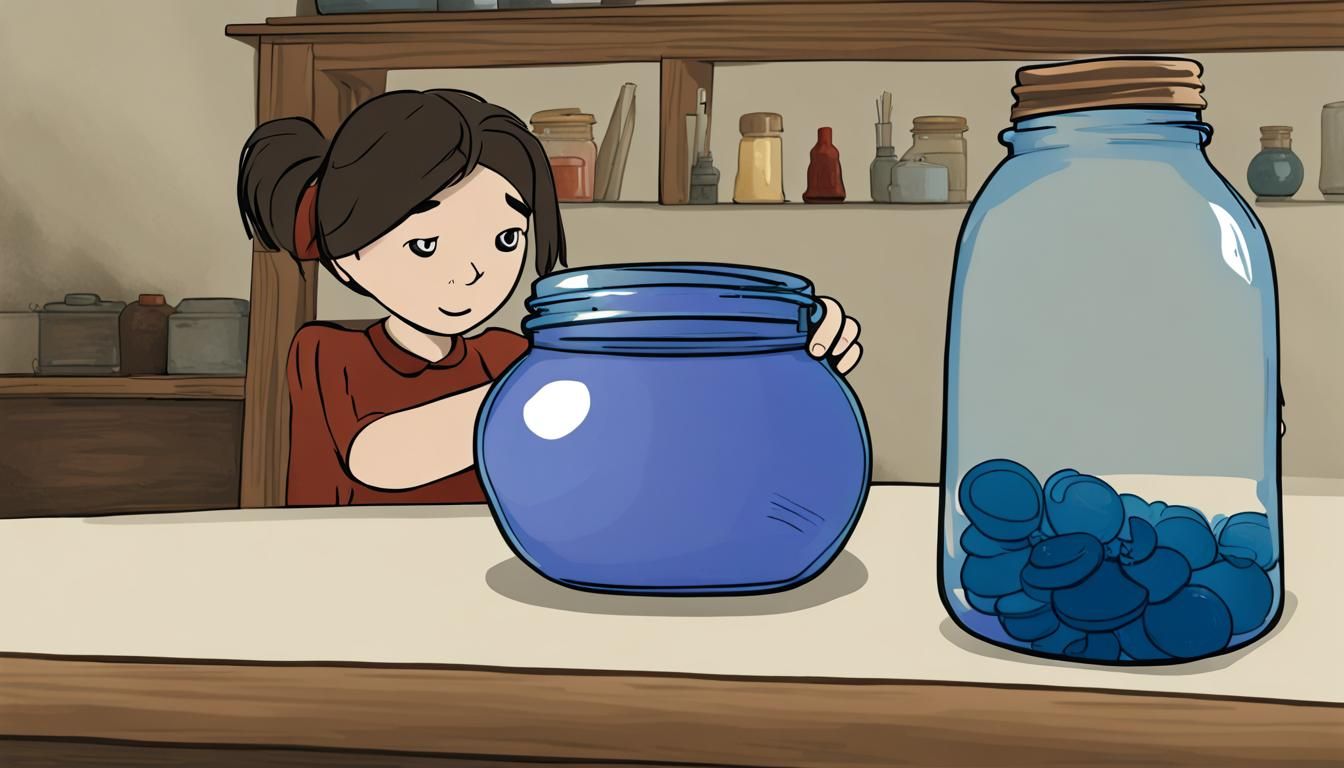 Woman Examines a Blue Jar