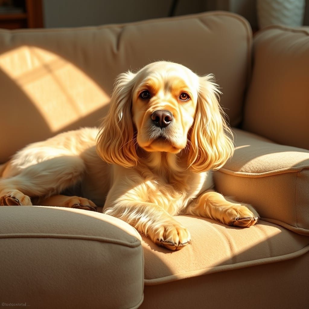 Cocker Spaniel Portrait on Plush Sofa