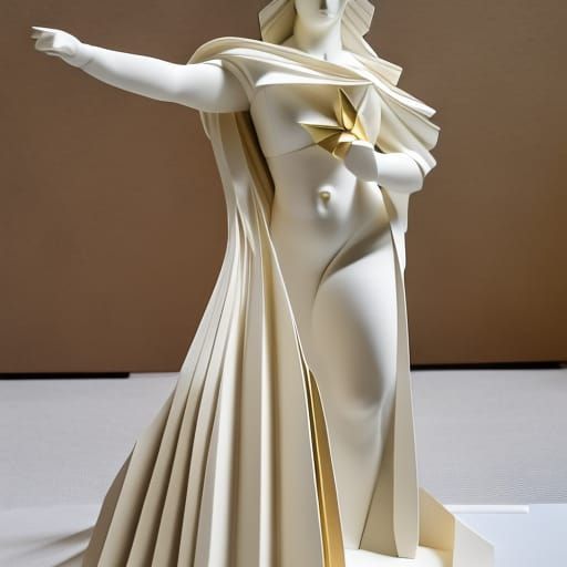Detailed Origami Statue of Aphrodite in Museum