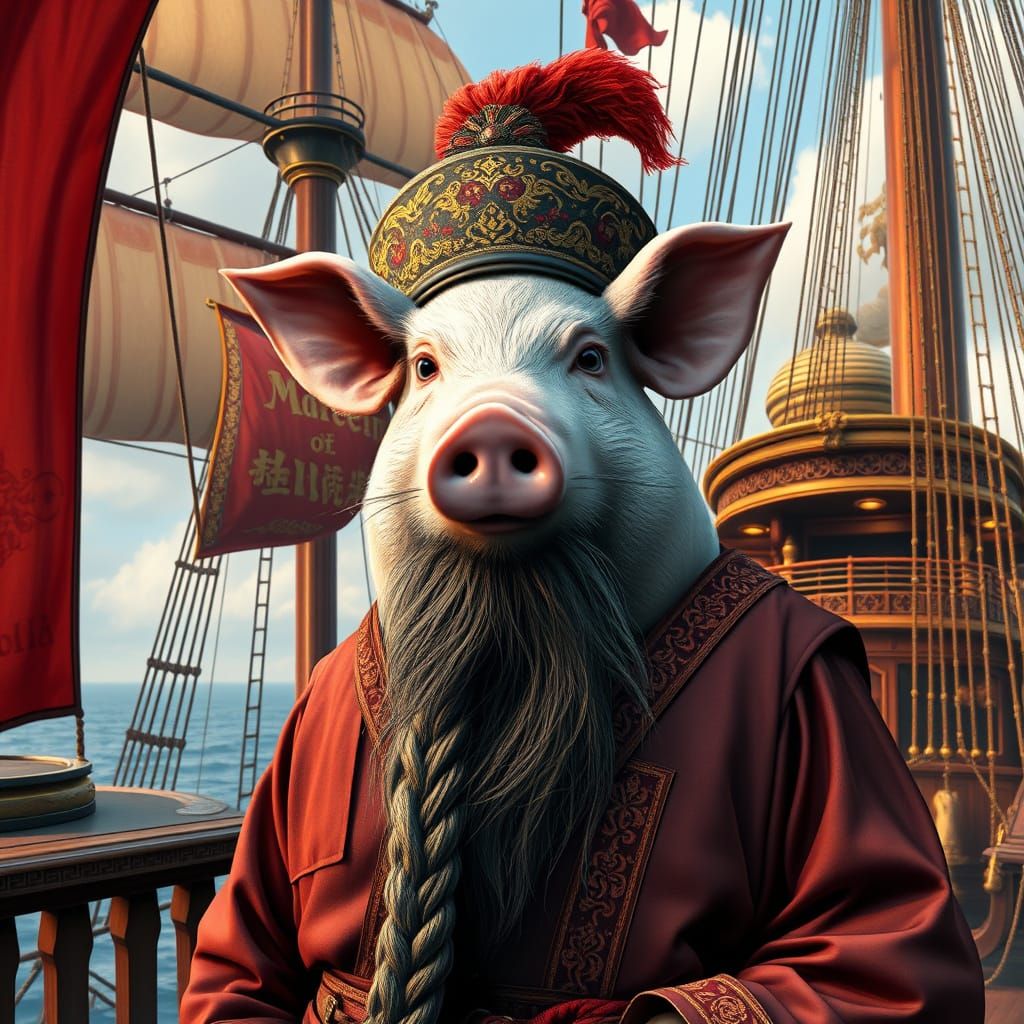 Pig Man as Marco Polo on Chinese Ship