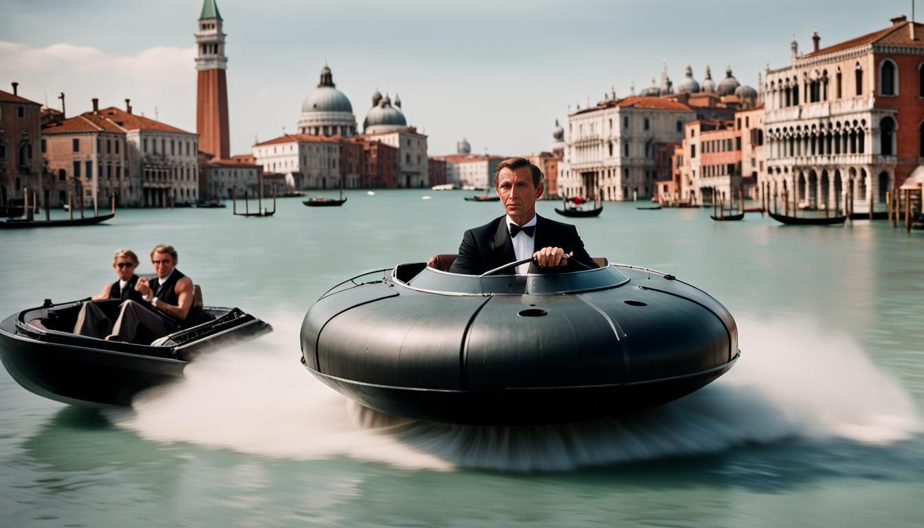 James Bond Drives Gondola Hovercraft in Venice
