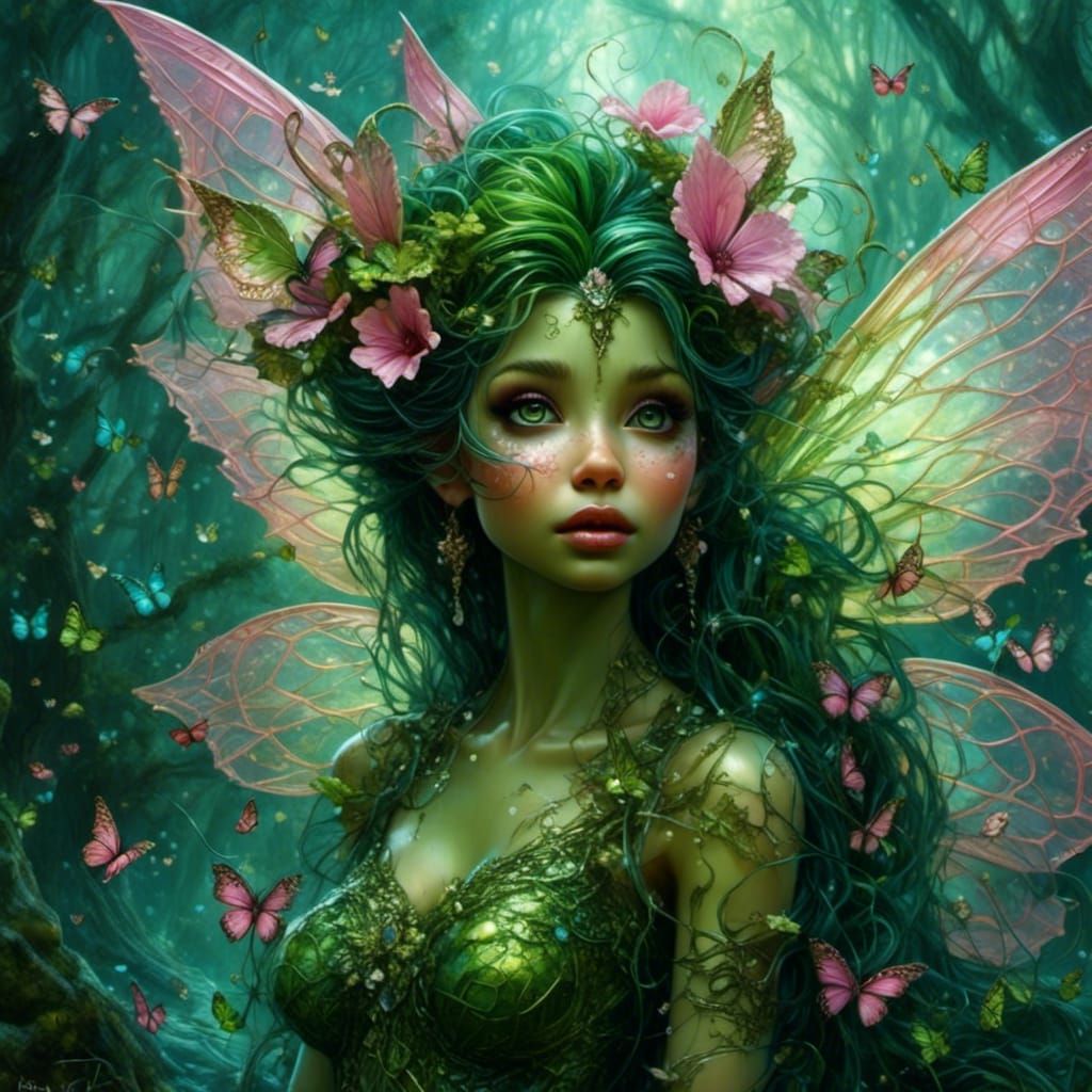 Ethereal Green Superhero Over Paris, Impressionistic Oil Pai...