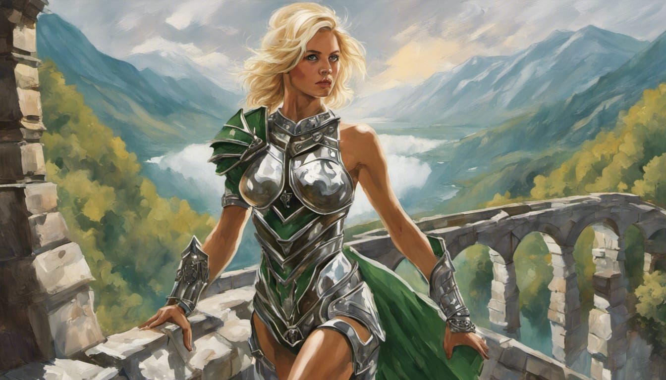 Fantasy Woman Knight in Silver Armor