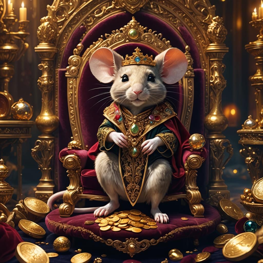 Rich Mouse on Throne in Opulent Chamber