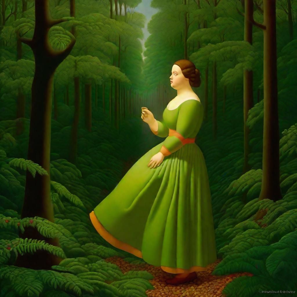 Woman in Forest: Volumetric Lighting, Figurative Style