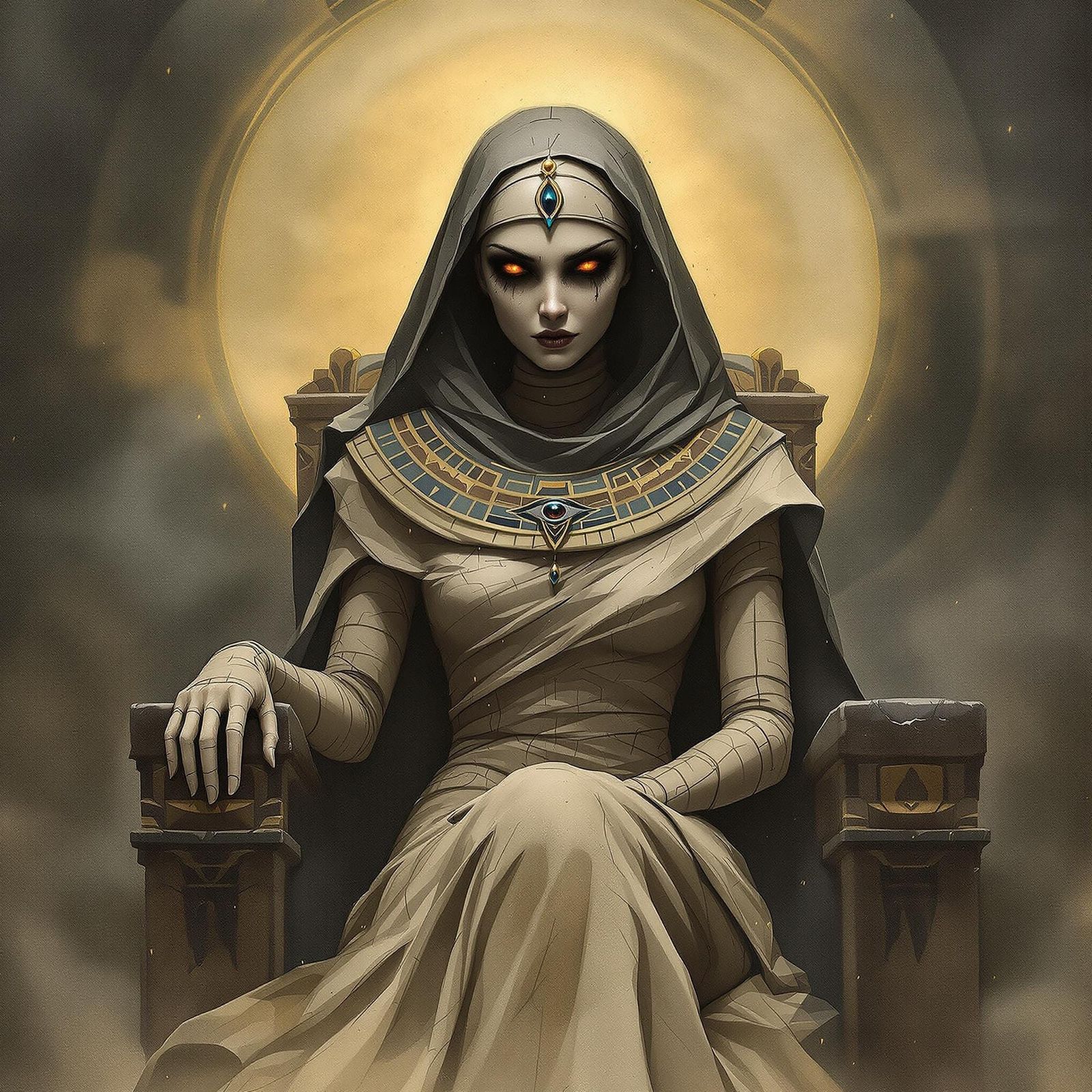 Ethereal Mummy Queen in Ancient Pyramid Haze