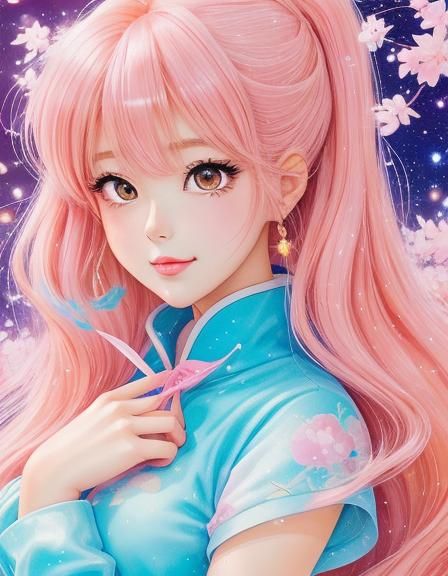 Close-Up Manga Eye with Watercolor Effects