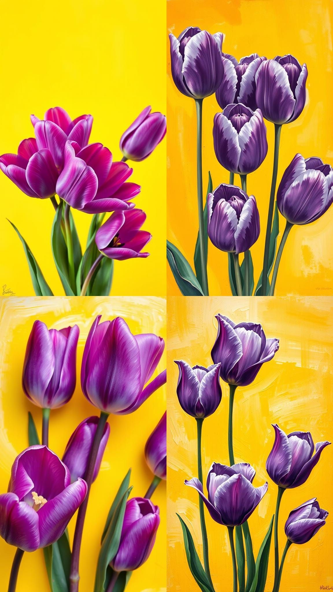 Abstract Purple Tulips with Yellow Background