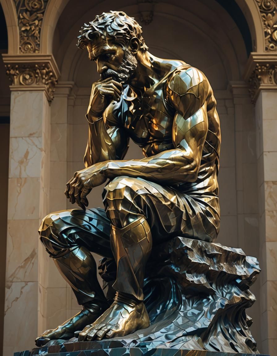 Rodin's The Thinker: Hyperdetailed Art Nouveau Portrait