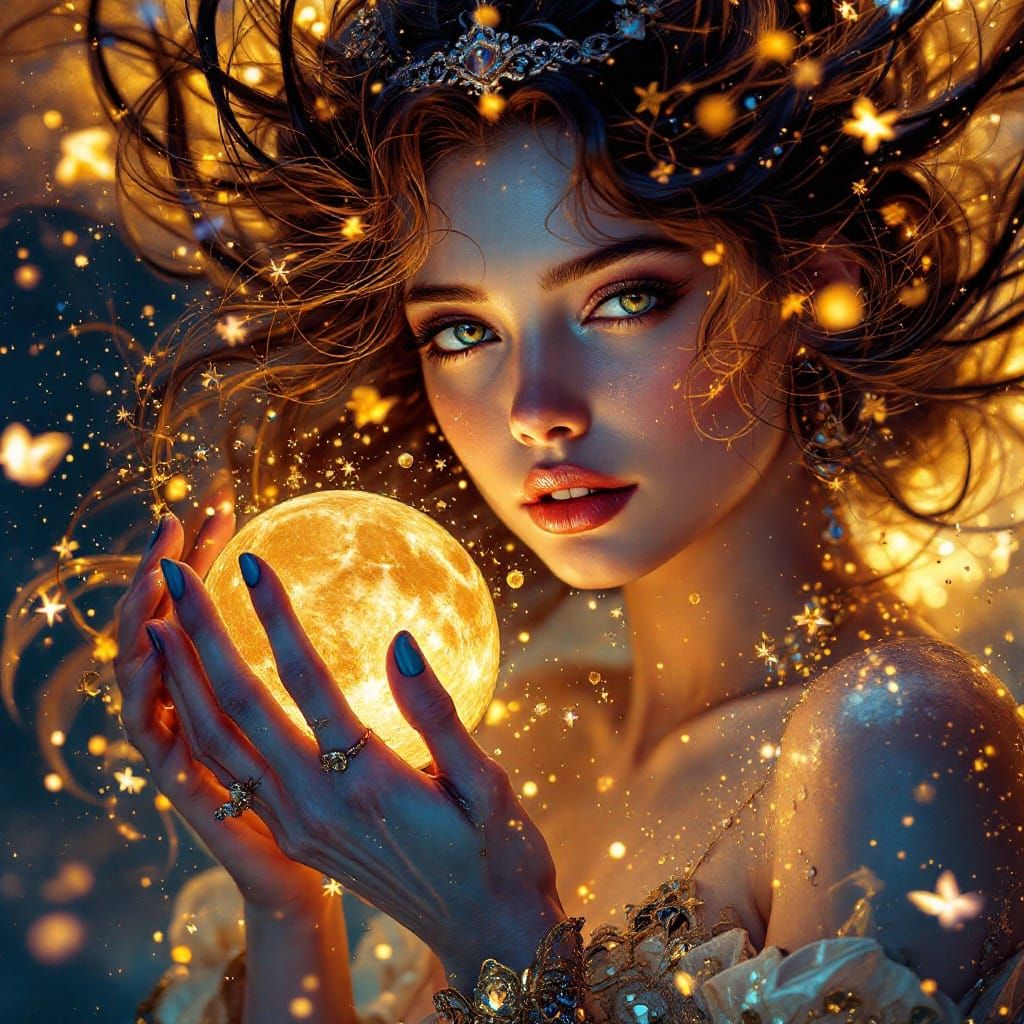 Woman Holds Moon: Hyperdetailed Artgerm-Inspired Portrait