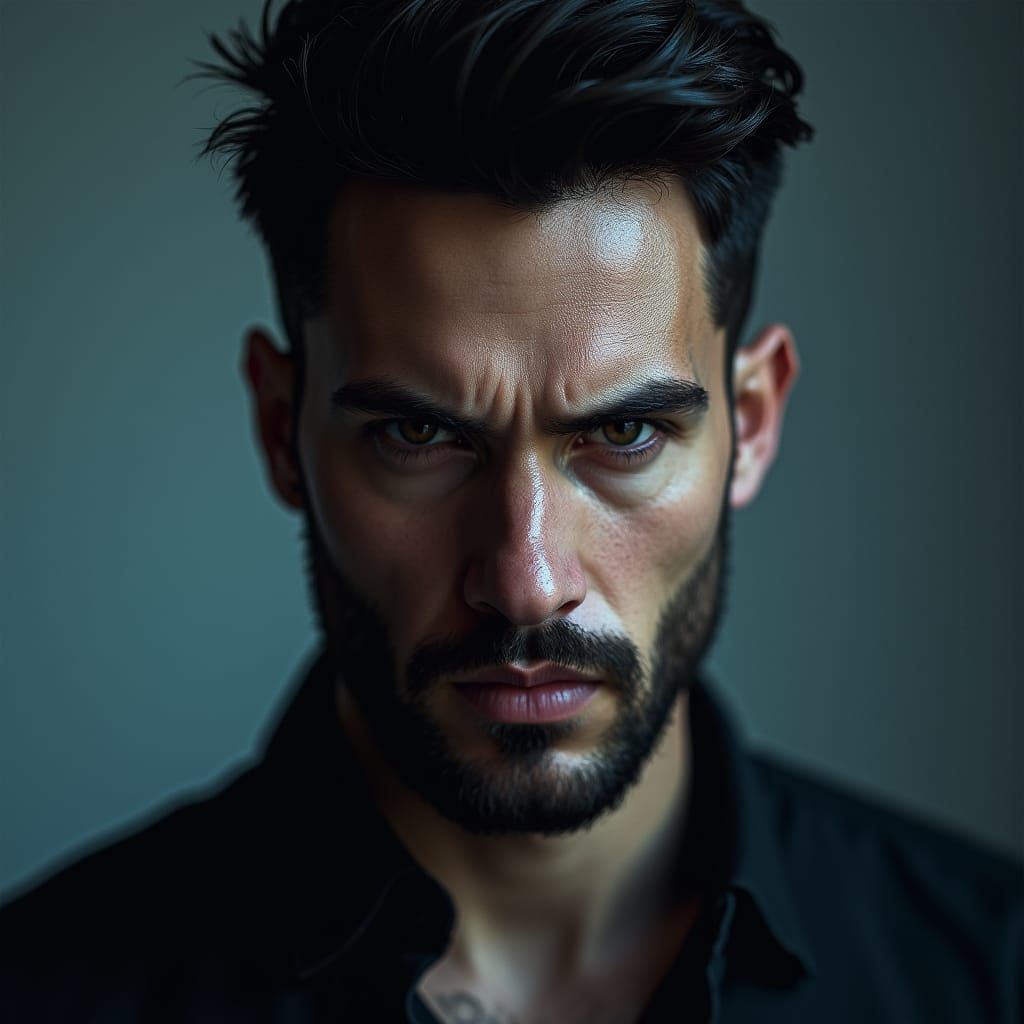 Brooding Male Portrait with Piercing Gaze