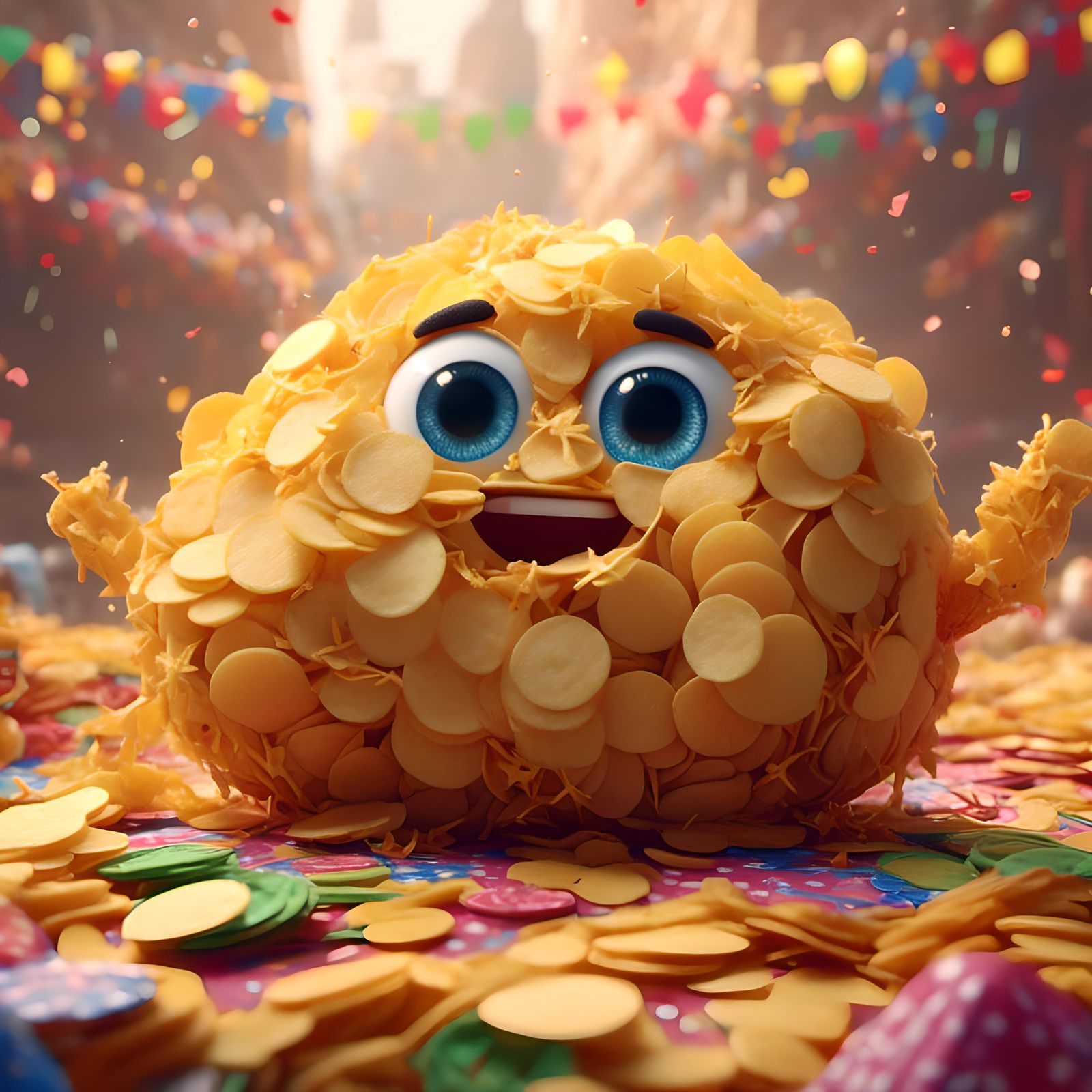 Two Adorable Potato Chips Hugging, Pixar Style