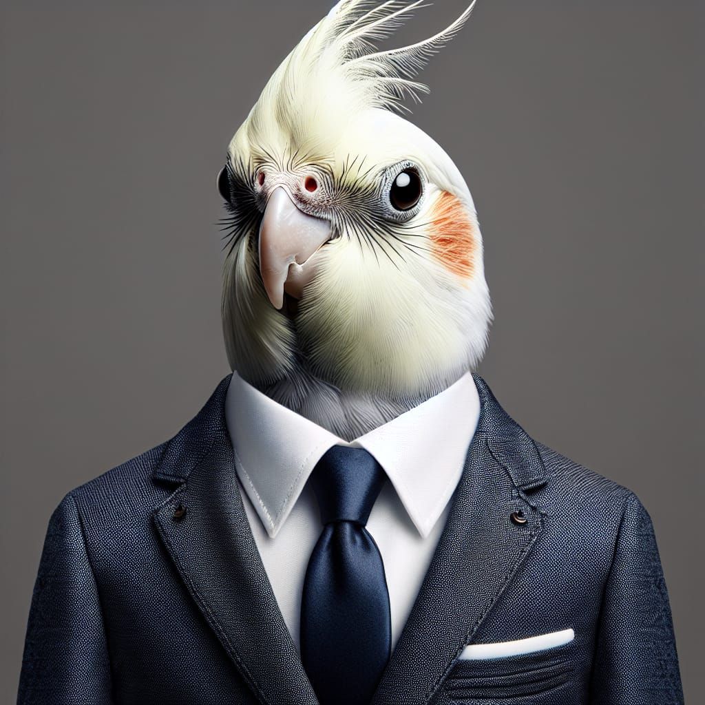 Cockatiel in Business Suit: A Comical Executive Portrait