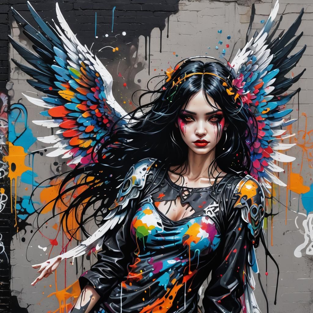 Happy Gothic Angel in Graffiti Splash Art