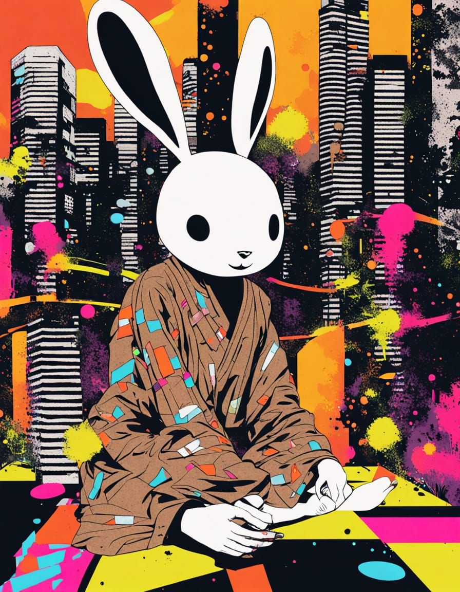 Manga-Style Punk Girl in Geometric Cityscape