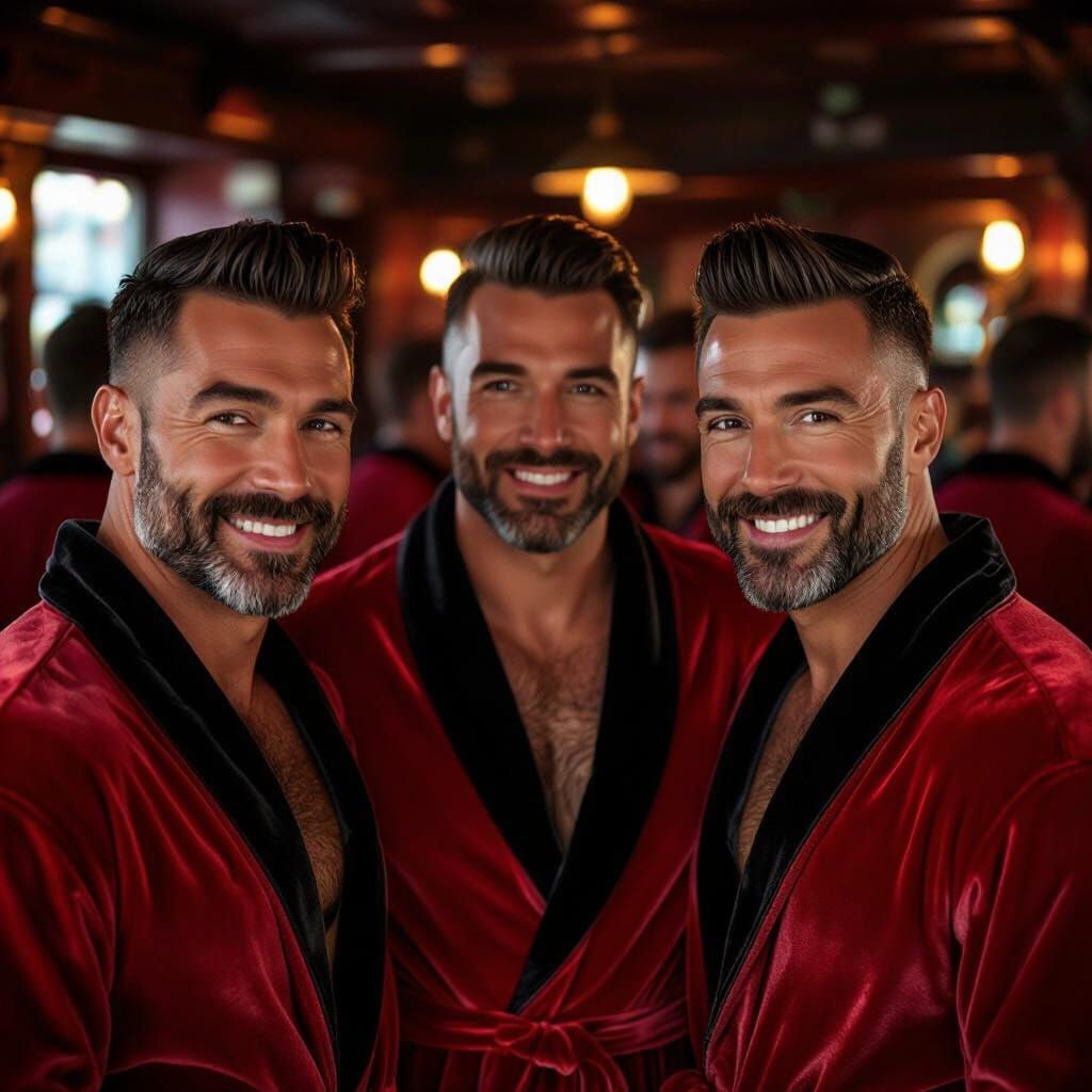 Elegant Men in Velvet Bathrobes in a Masculine Pub