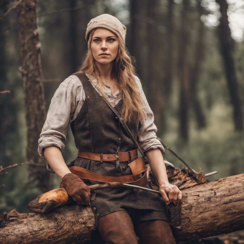 Medieval Female Lumberjack in Classical Setting