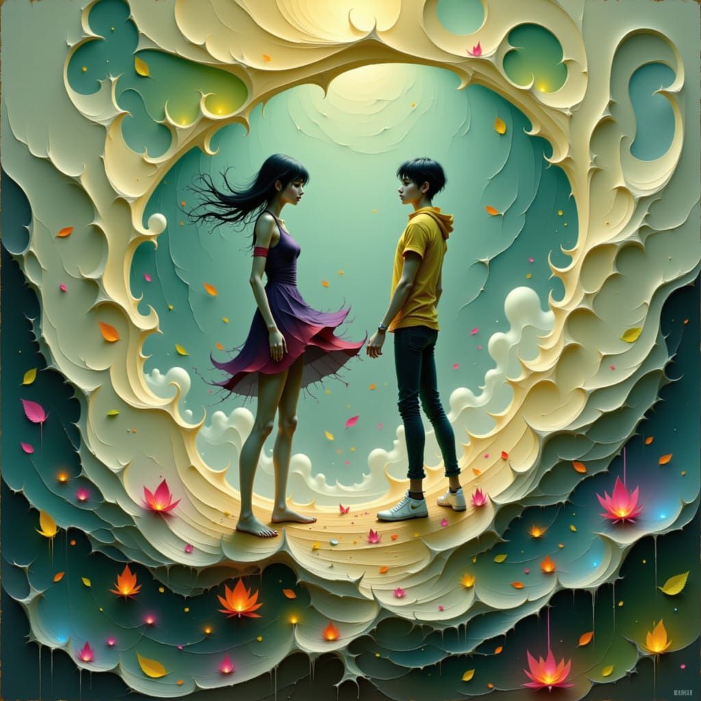 Love's Elemental Power: A Couple Embracing Amidst Nature's F...