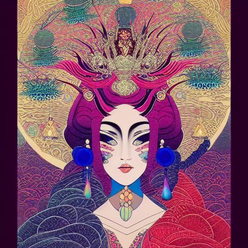 Queen and Moonstone Deva in Shin Hanga Style