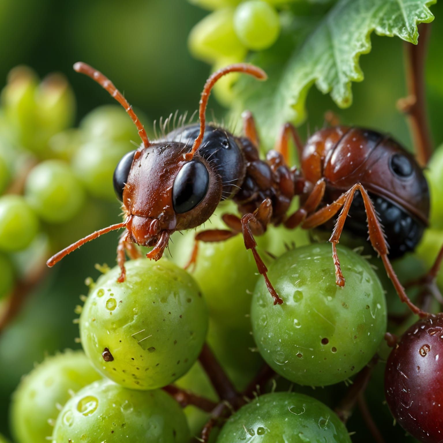Ant on Grape: Macro Picnic Scene in 8K