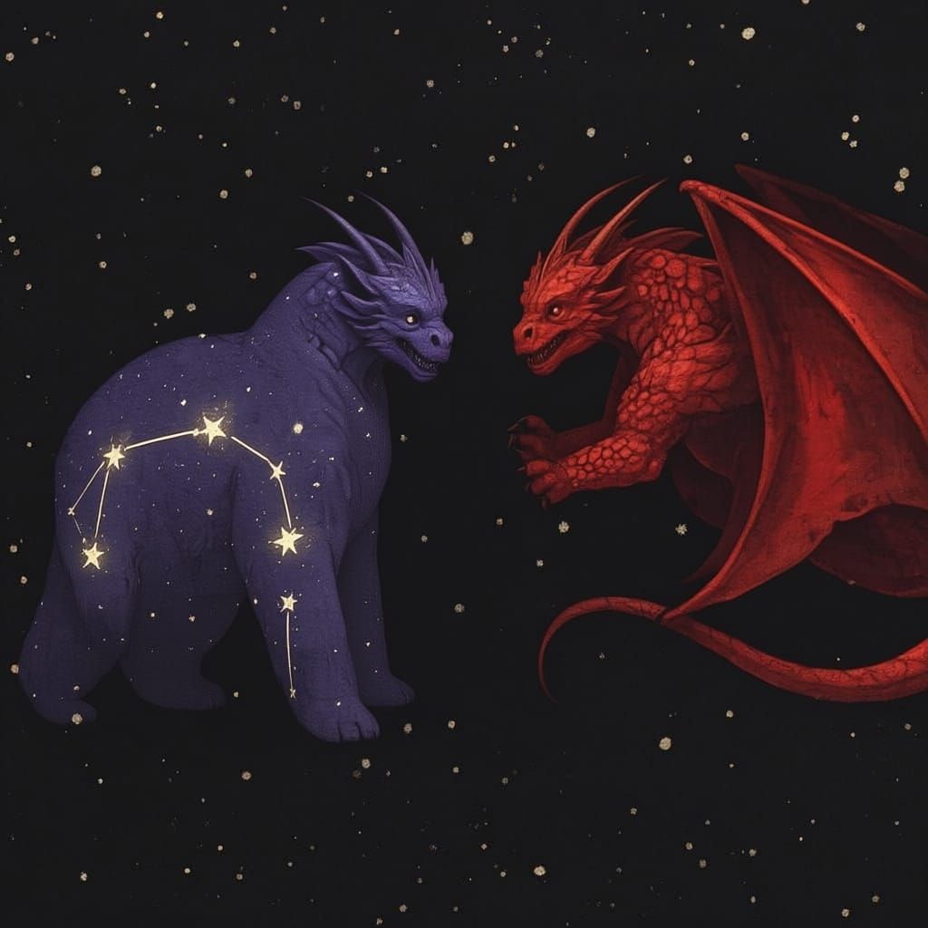 Ursa Minor Constellation and Red Dragon Tattoo Design