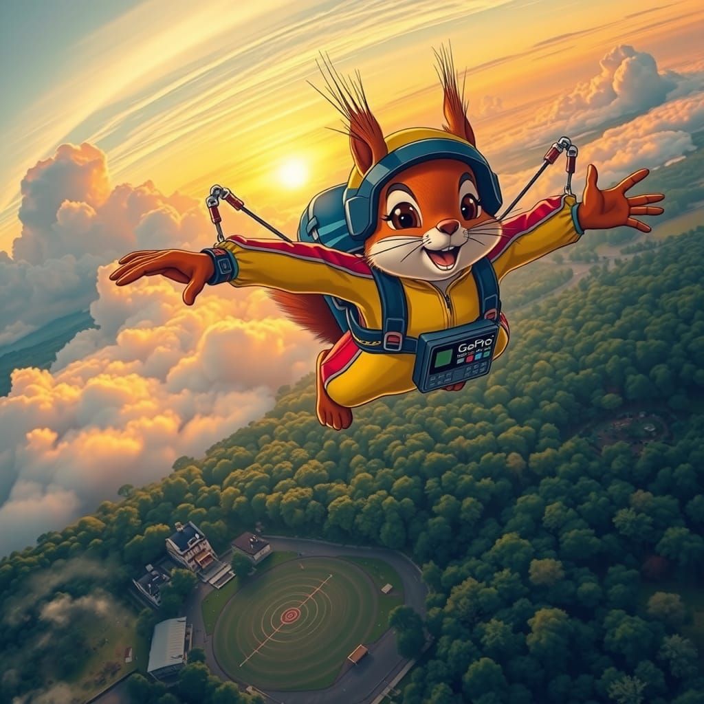 Cartoon Flying Squirrel Skydiving Adventure