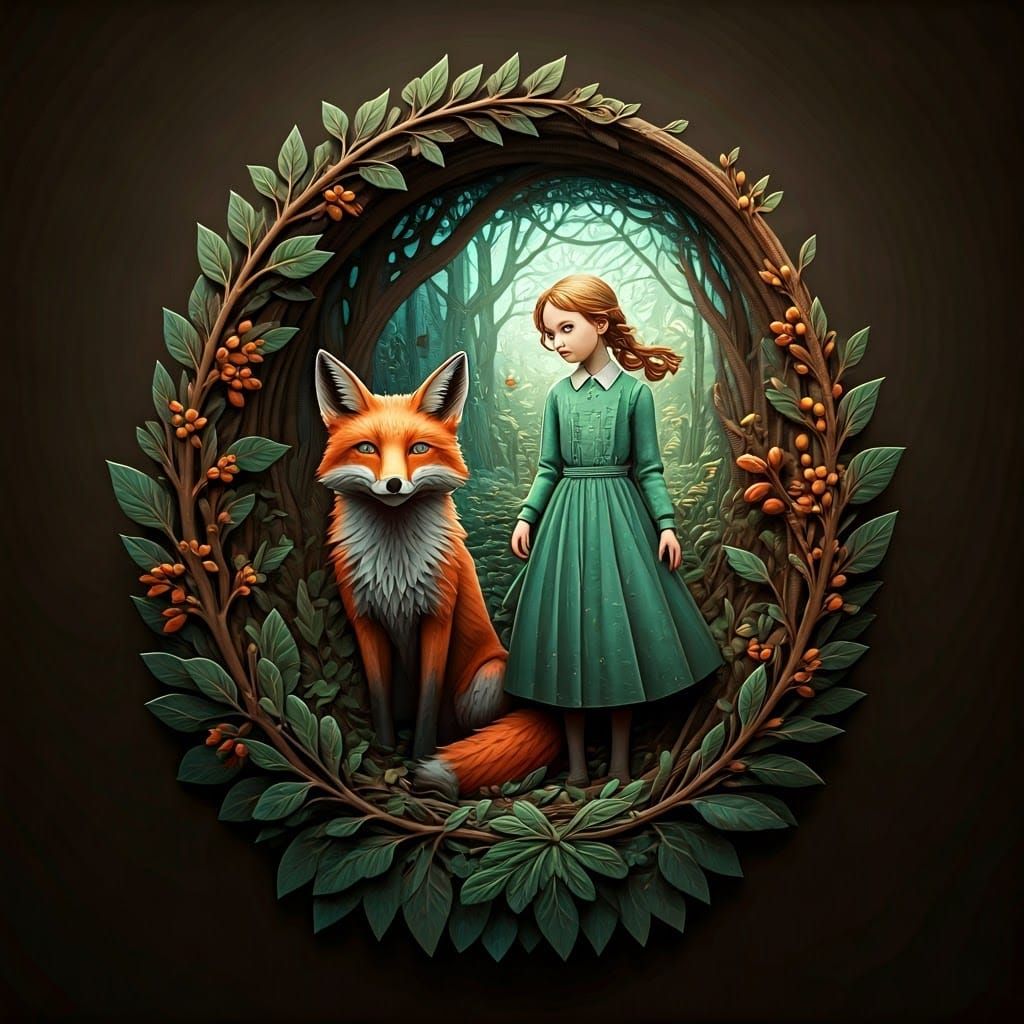 Wood Carving of Fox and Anne of Green Gables