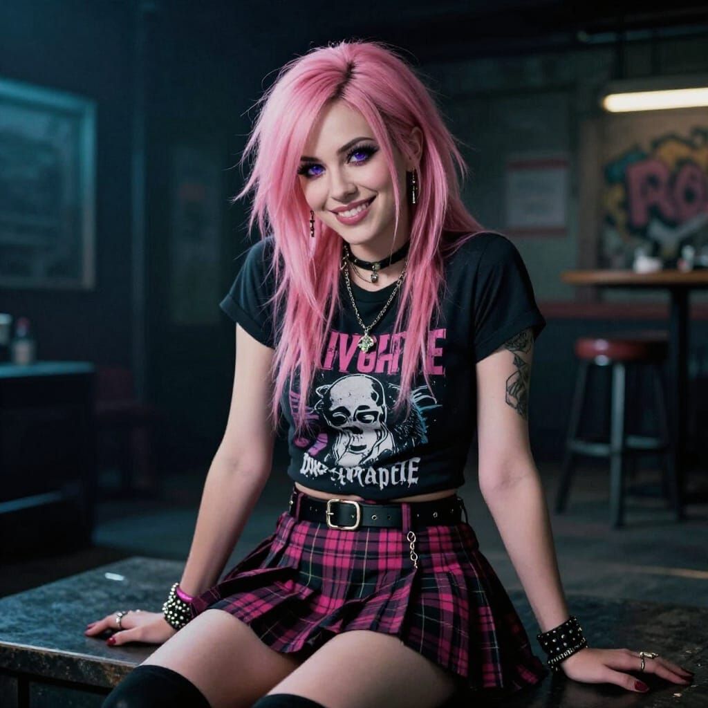 Punk Rock Photoshoot: Pink Haired Woman Posing