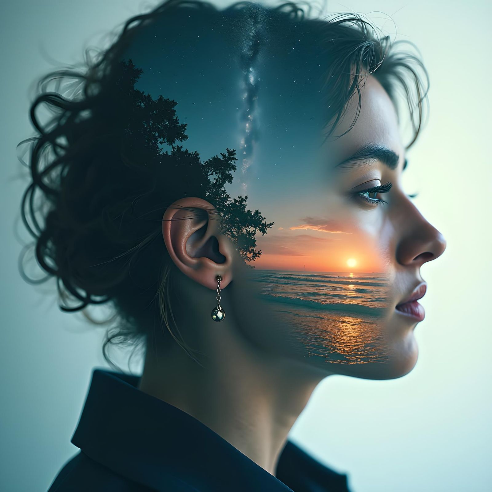 Ethereal Double Exposure Portrait of Inner Peace