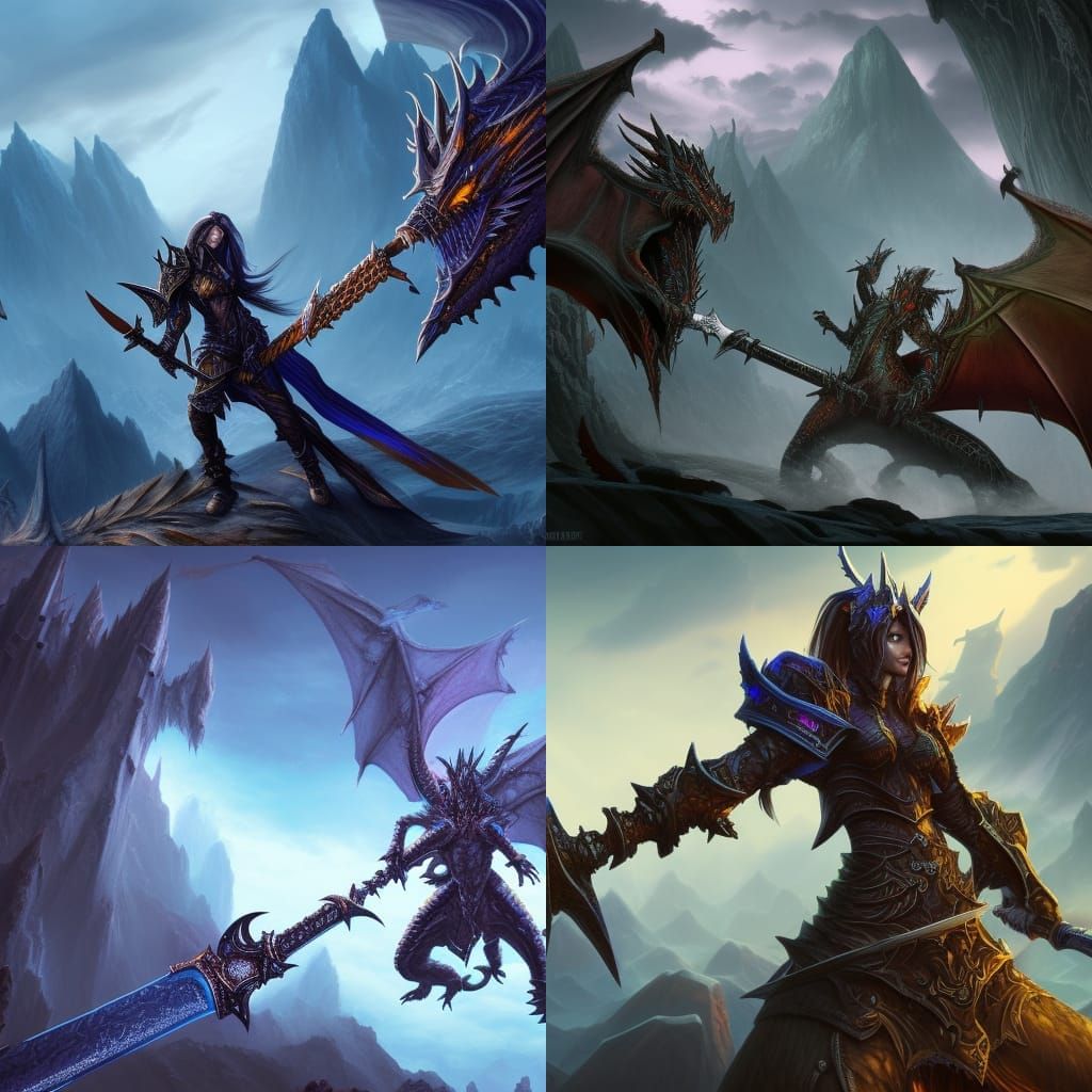 Dragon Death Knight Slayer on Mountain: Fantasy Art