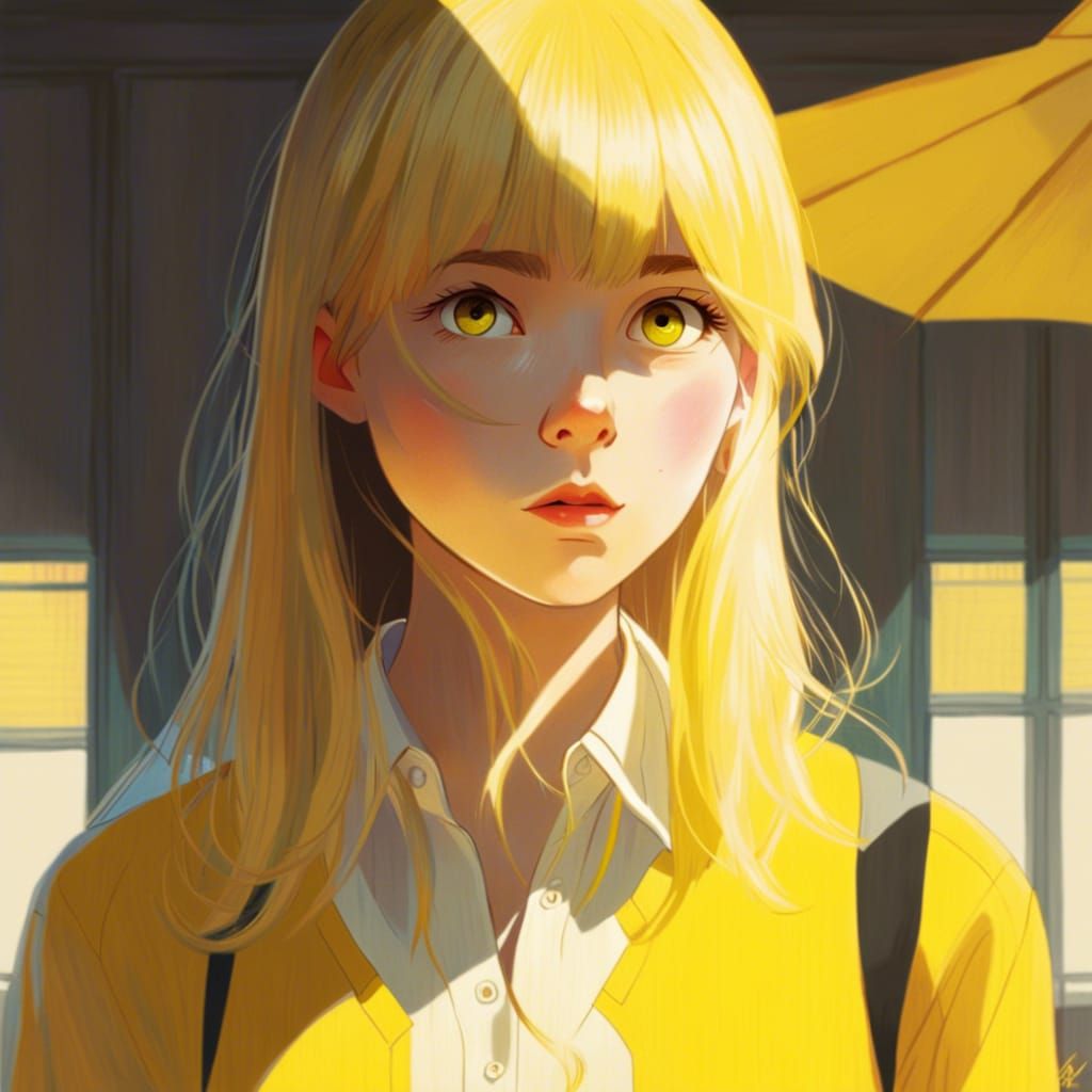 Woman with Yellow Eyes and Heart Pupils, Digital Art