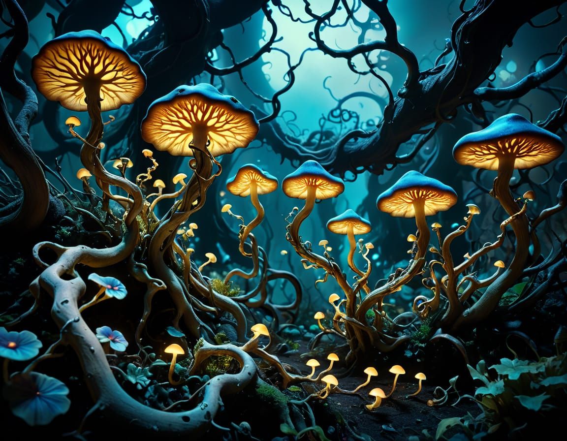 Bioluminescent Garden in Surreal Macro Photography