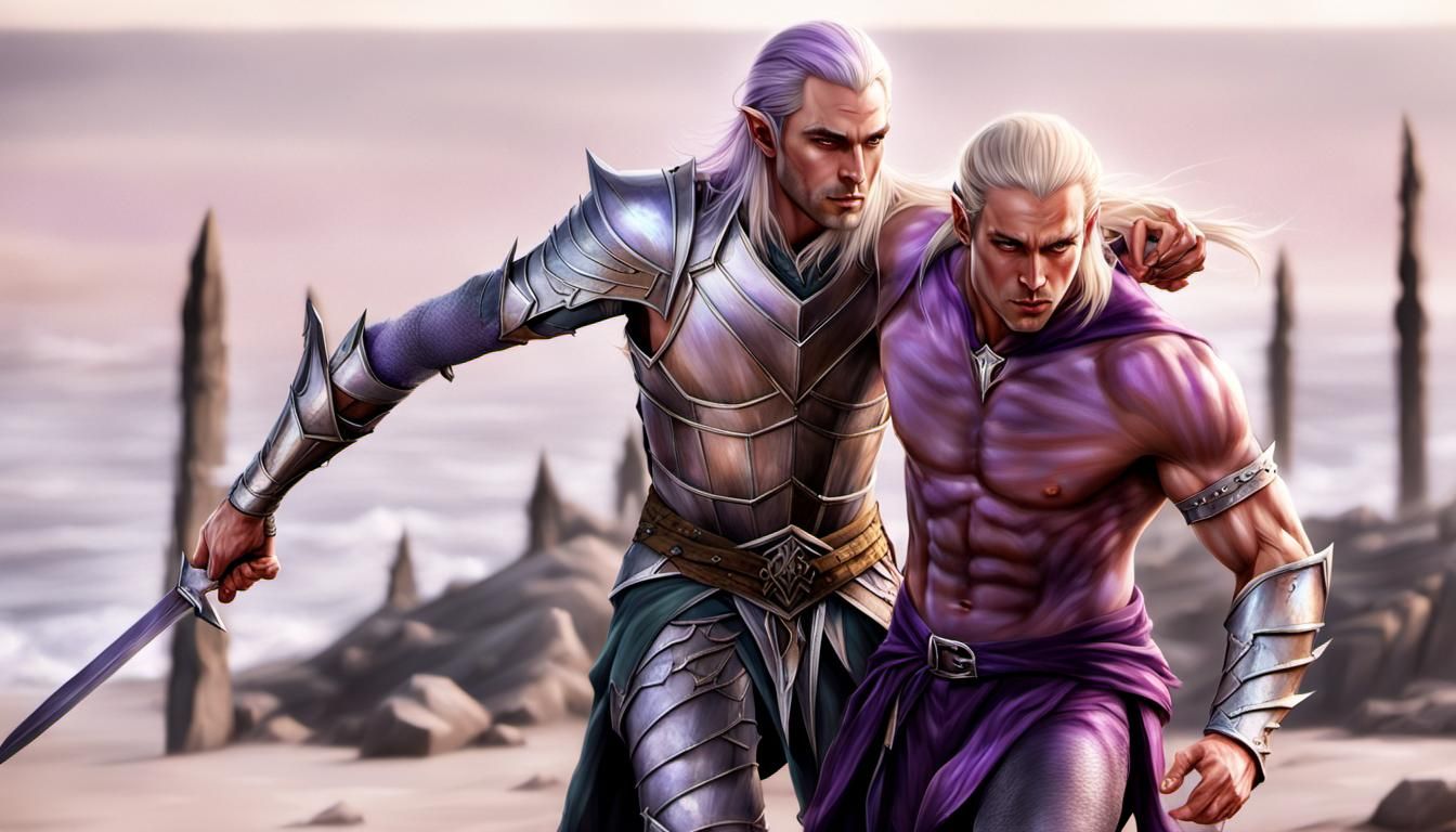 Ethereal Elf Prince Dragging Wounded Man