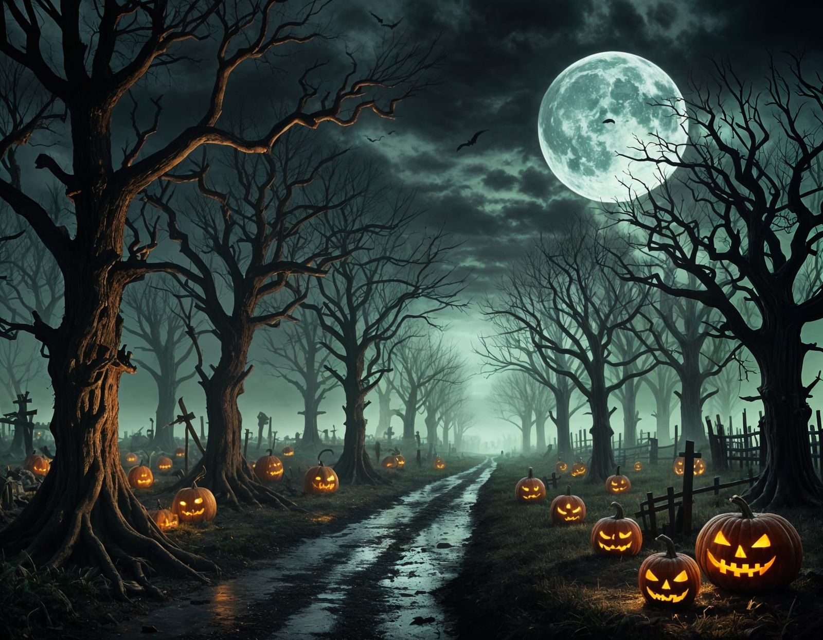 Dark Fantasy Spooky Fair with Ghostly Scarecrows