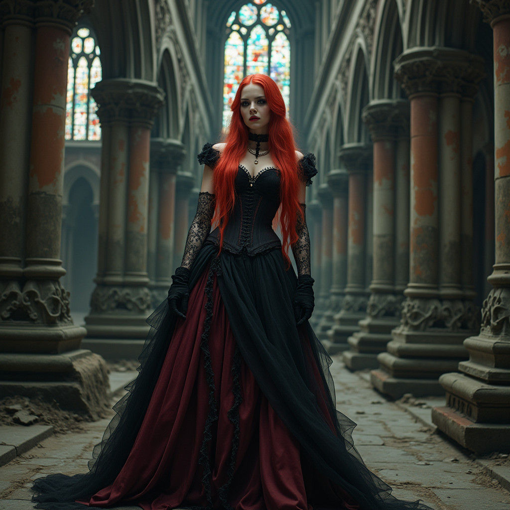 Gothic Model in Cathedral: Dark Futurism Style